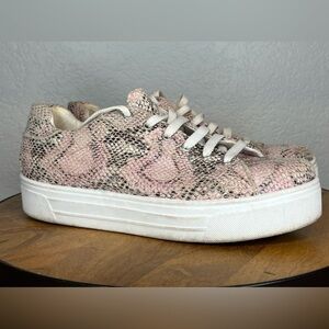 290. Miss Selfridge trainers in pink snake 38/7.5 US